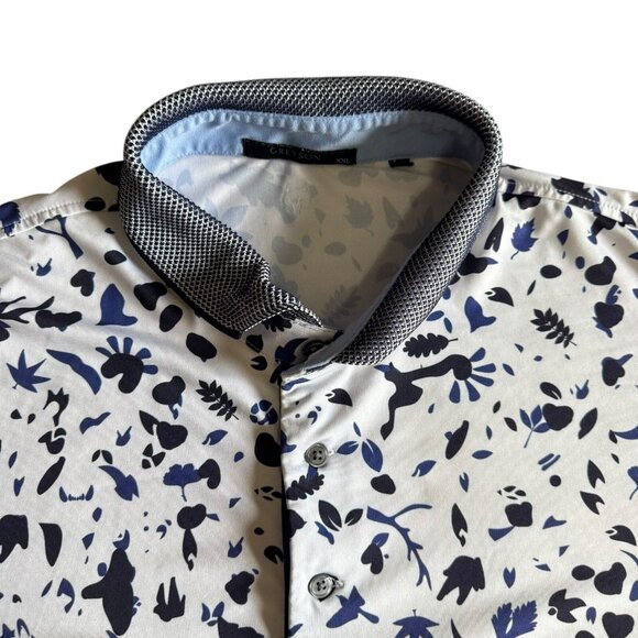 Greyson XXL Men's Golf Polo Shirt White with Navy Blue Leaf Pattern - Picture 2 of 4